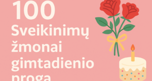 Įmonės sveikinimo atvirukas Future Live Vilnius, su rožių puokšte ir torto vaizdu, skirtas 100-mečio proga, padėka ir sėkmės linkėjimai verslui.