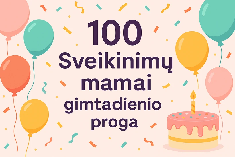 Viltinga tortas su gimtadieniu, jaunesnių ir senesnių įvaizdžių su balionais ir konfeti, Future Live Vilnius renginio šventės iliustracija.