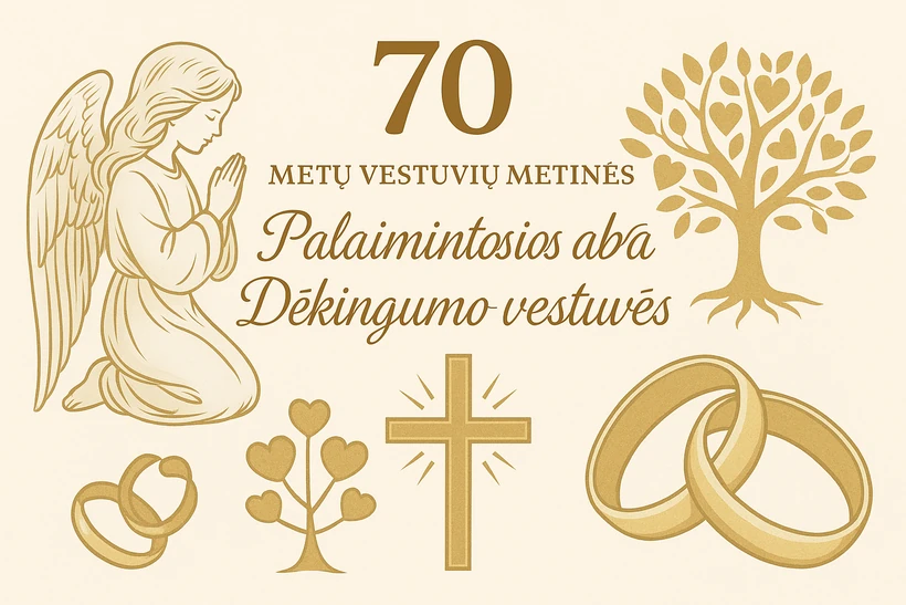 Šviesias skaidrės su atvaizdais, medžiu ir vestuvių simboliais, skirta 70-mečiui, šventei, vestuvių metinėms, atgimimui, įamžinti ir paminėti Mylios vestuvių metines.