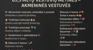 Darbų tradicijos Lietuvoje ir pasaulyje, senovinės vestuvių ir akmeninės vestuvės, dekoracijos, tortai, fotosesijos idėjos, vestuvių apdaila Vilniuje, renginiai Lietuvoje, originalios vestuvių mintys.